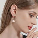 Red Rose On Branch And Crystal Eaneml Stud Earrings