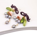 Bell Orchid Green Leaf Tassel Enamel Earrings Jewelry Stud Earrings