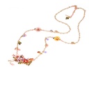 Enamel Glaze Peony Flower Tassel Sweater Chain Pendant Necklace