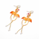 Flamingo And Flower Pearl Enamel Earrings