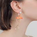 Flamingo And Flower Pearl Enamel Earrings
