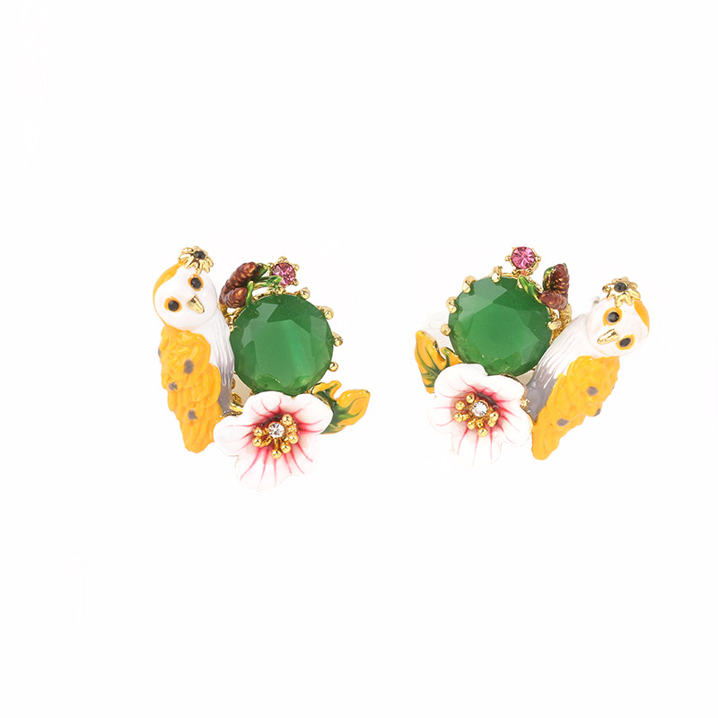 Squirrel Nut And Mushroom Asymmetrical Enamel Stud Earrings
