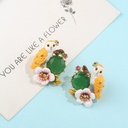 Owl Flower And Stone Enamel Stud Earrings