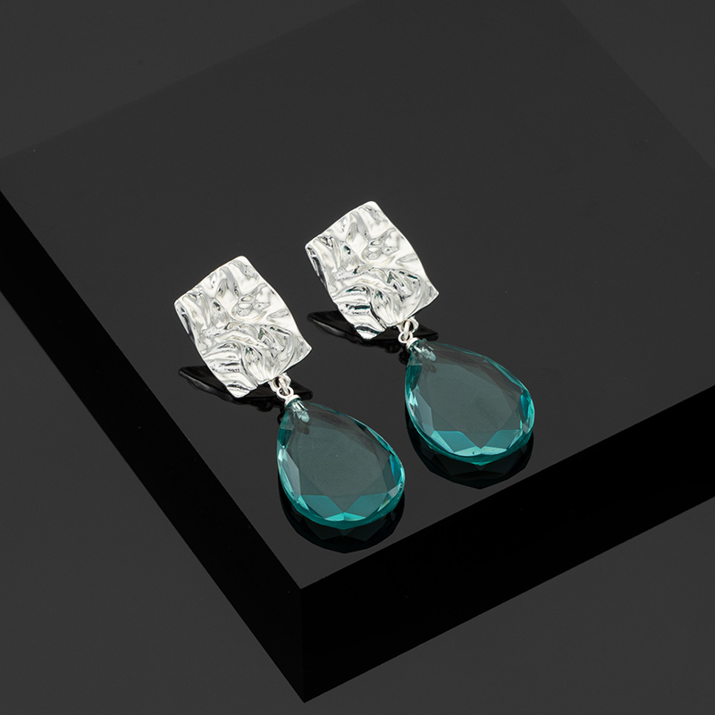 Blue Tear Drop Glass Stud Earrings
