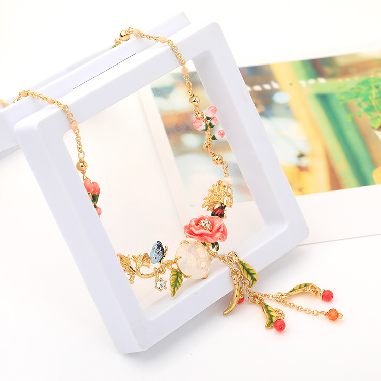 Enamel Glaze Personality Gem Tassel Pendant Necklace