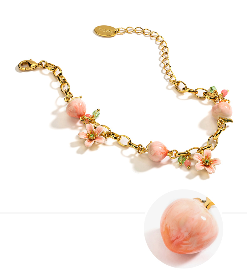 Peach Blossom Flower Enamel Charm Bracelet