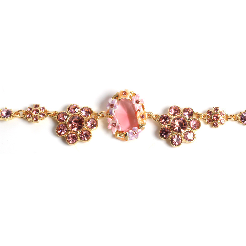 Pink Flower And Inlaid Zircon Stone Bracelet