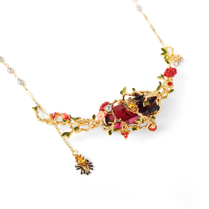 Rose And Stone Branch Enamel Necklace