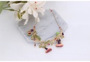 Raspberry Flower And Leaf Enamel Necklace