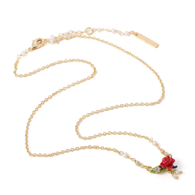 Rose And Pearl Enamel Necklace