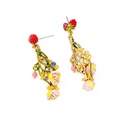 Flower Raspberry And Crystal Enamel Earrings