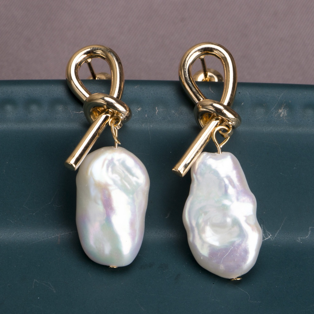Baroque Pearl Knot Gold Filled Bridesmaid Gift Earrings