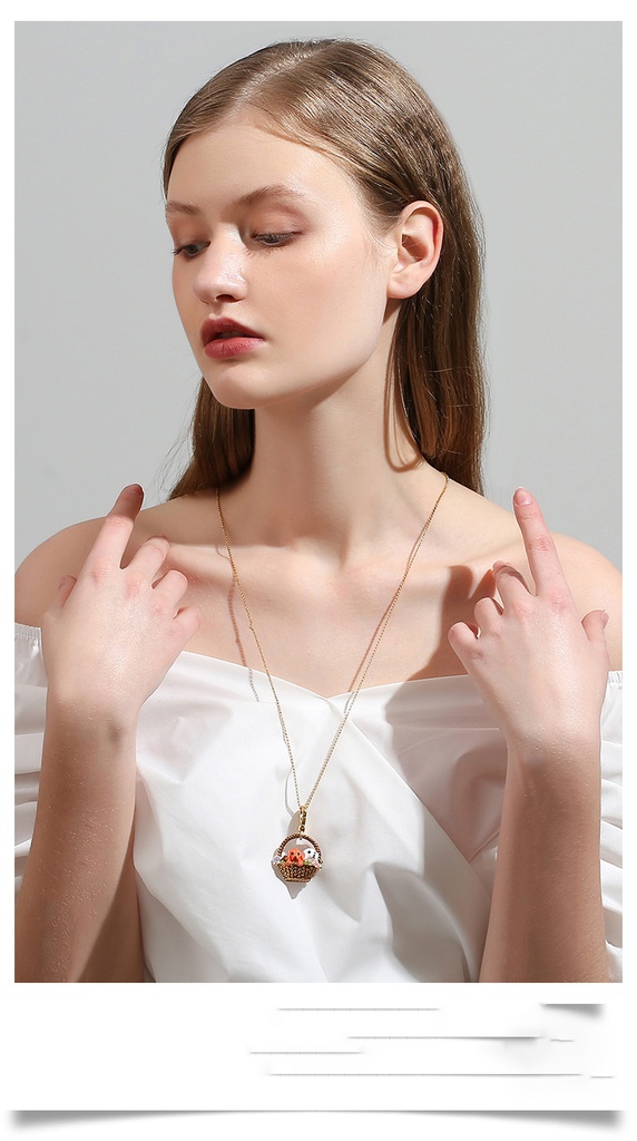 Bird On Peach And Crystal Enamel Necklace