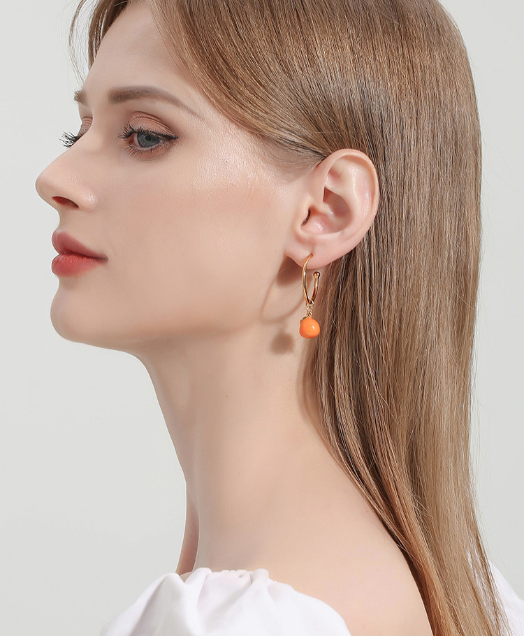 Orange Blossom Flower Dangle Enamel Stud Earrings