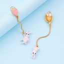 Cute Rabbit Pendant Long Tassel Hand Painted Enamel Asymmetric Stud Clip Earring