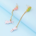 Cute Rabbit Pendant Long Tassel Hand Painted Enamel Asymmetric Stud Clip Earring