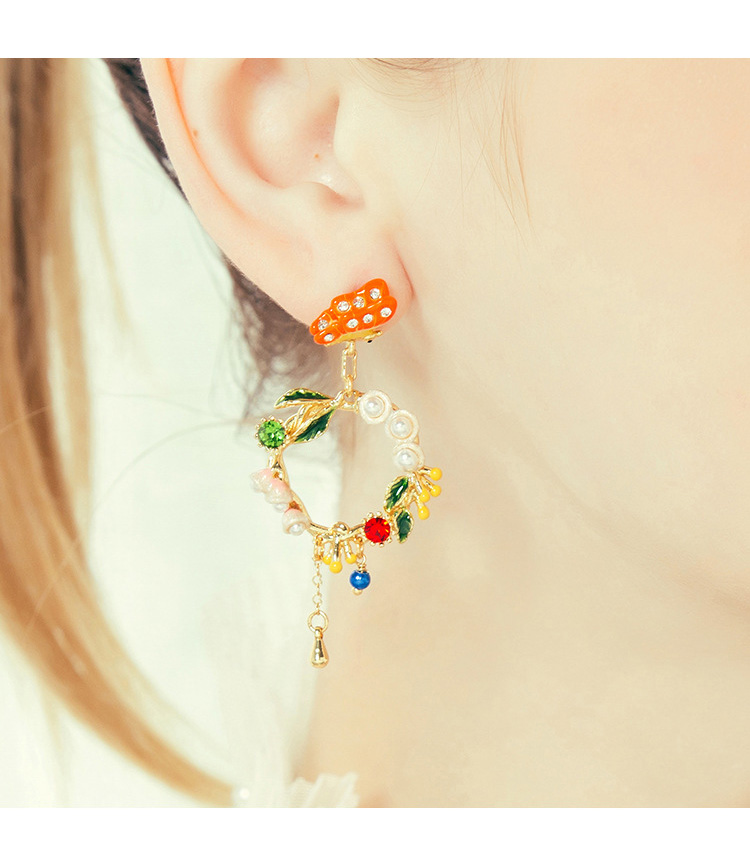 Butterfly And Pearl Tassel Enamel Stud Earrings