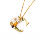 Bird On Flower Branch C Shape And Crystal Enamel Necklace