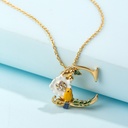 Bird On Flower Branch C Shape And Crystal Enamel Necklace