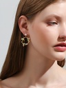 Bamboo Leaf And Pearl Crystal Enamel Stud Earrings