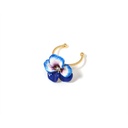 Pansy Blue Red Flower And Crystal Enamel Adjustable Ring
