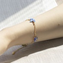 Pansy Flower Blue And Crystal Enamel Charm Bracelet
