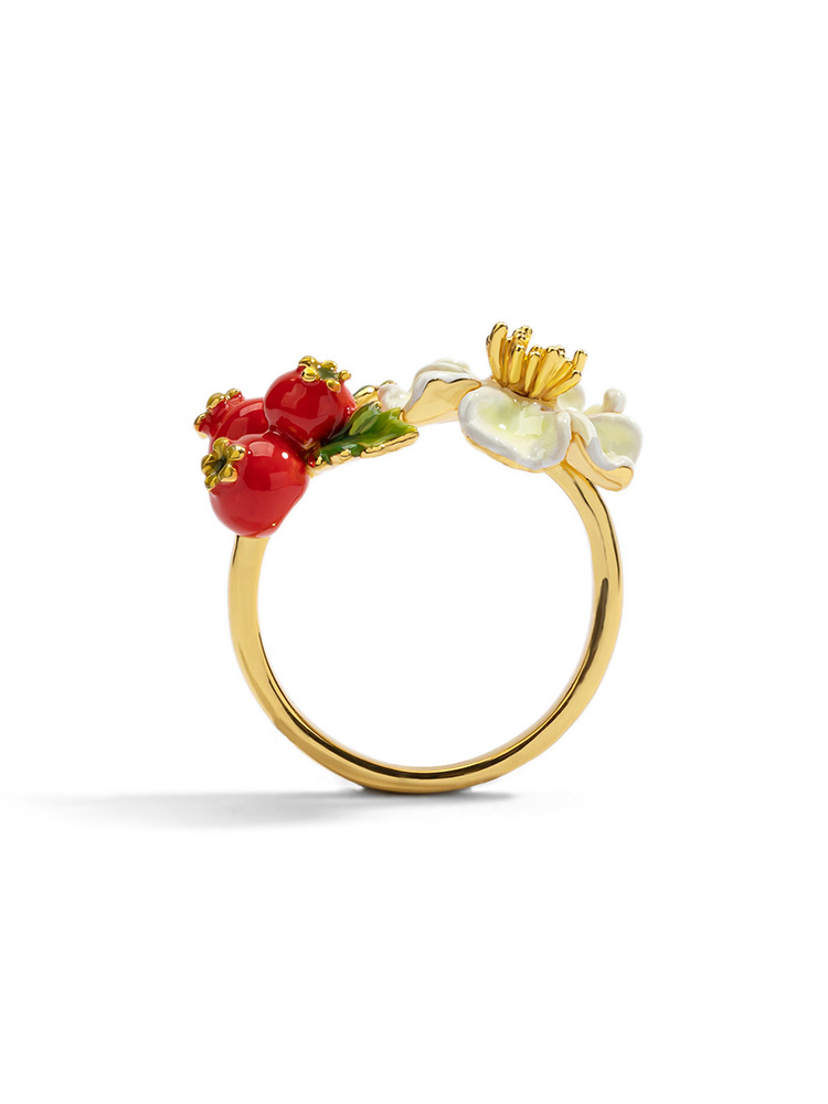 Flower And Hawthorn Enamel Adjustable Ring