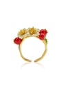 Hawthorn And Flower Crystal Enamel Adjustable Ring