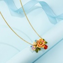 Cute Dog Puppy Flower Basket Enamel Pendant Necklace