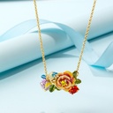 Cute Dog Puppy Flower Basket Enamel Pendant Necklace