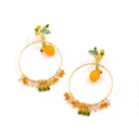 Orange Blossom Flower Tassel Asymmetrical Enamel Stud Earrings