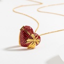 Red Heart With Bow Enamel Pendant Necklace Jewelry Gift