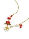 Red Hawthorn Fruit And Flower Pearl Enamel Pendant Necklace