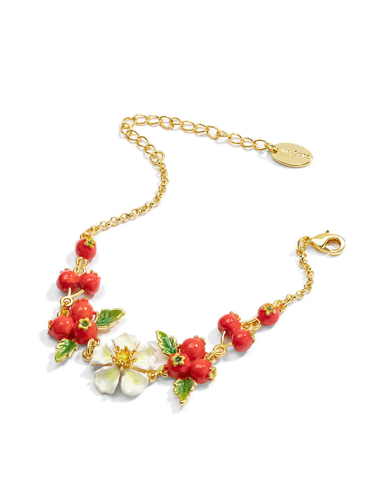 Red Hawthorn Fruit And Flower Enamel Charm Bracelet