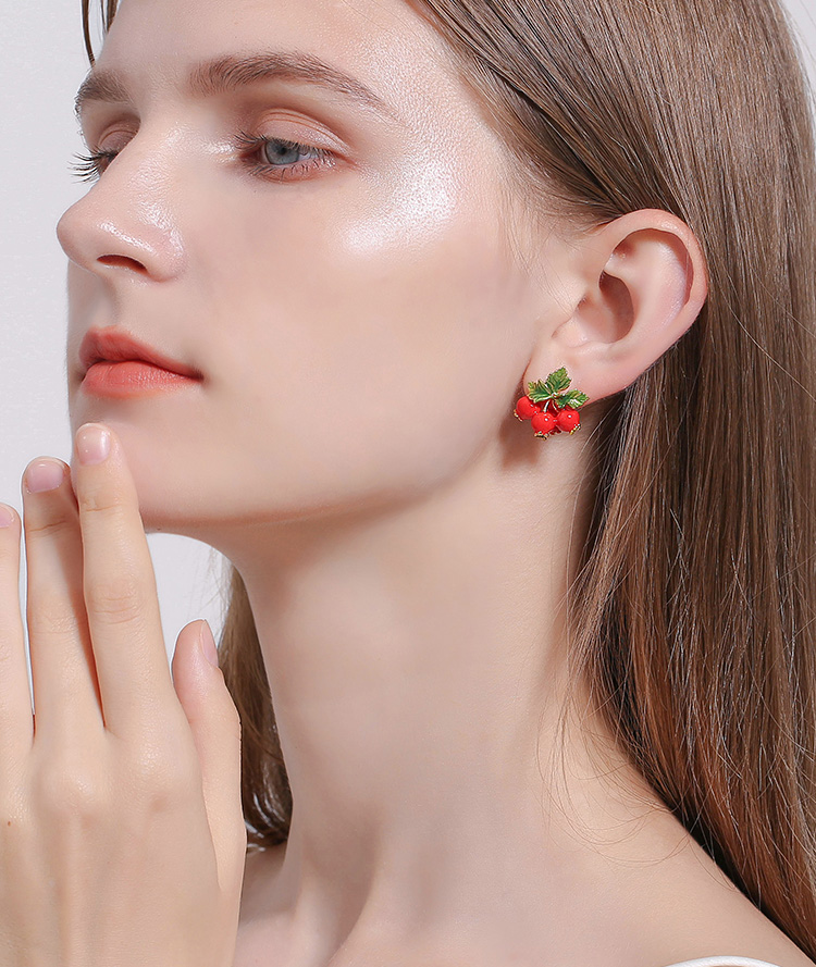 Pink Purple Flower And Stone Enamel Earrings
