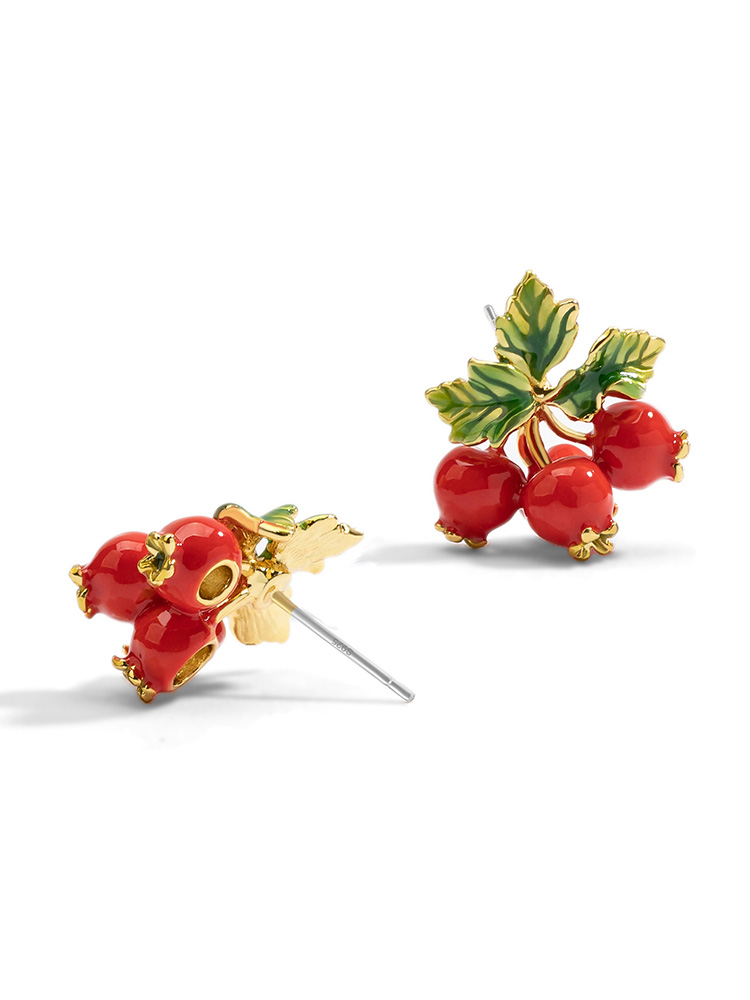 Pink Purple Flower And Stone Enamel Earrings