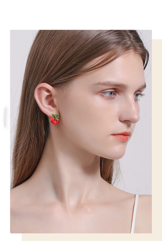 Flower Ladybug And Stone Enamel Earrings