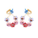 Pink Blue Red Pansy Flower And Pearl Enamel Dangle Earrings