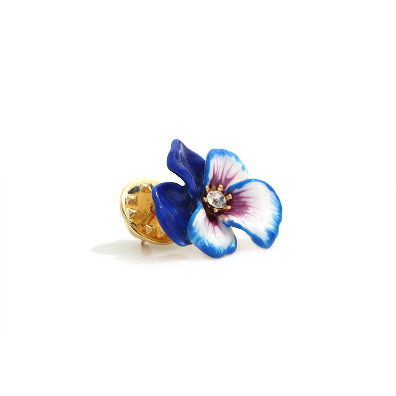 Red Blue Pansy Flower Enamel Brooch