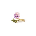 Pansy Pink Purple Flower And Leaf Enamel Adjustable Ring