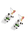 Cute Panda With Bamboo And Crystal Enamel Earrings