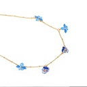 Pansy Flower Blue And Crystal Enamel Charm Necklace