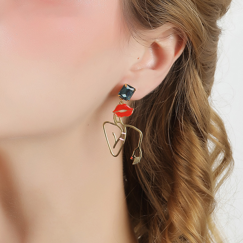 Daisy Lip Ladybug Leaf Pearl Enamel Stud Earrings