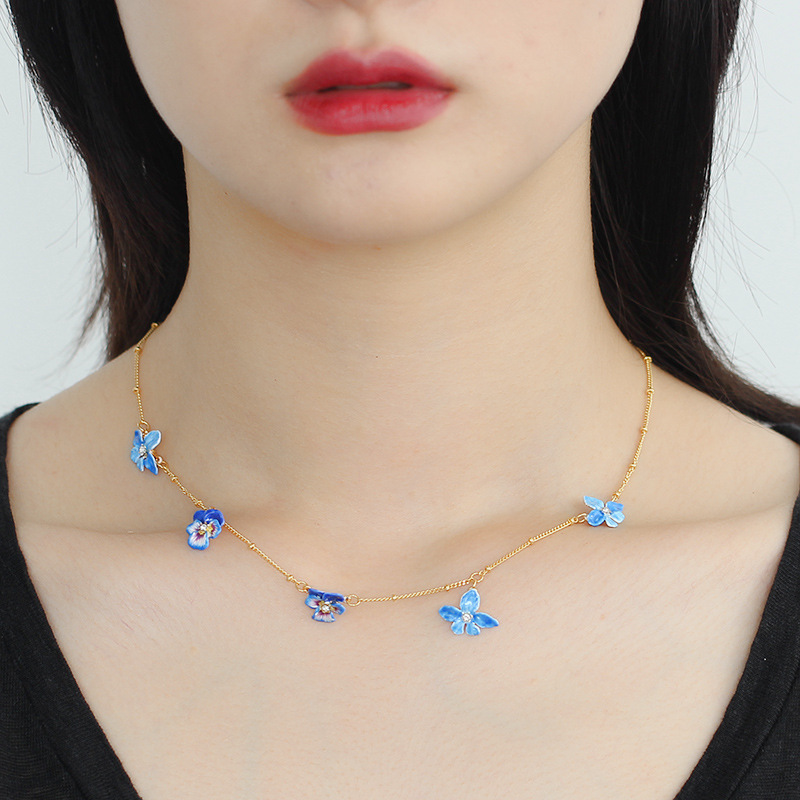 Colorful Bird Flower And Stone Enamel Pendant Necklace
