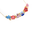 Pansy Red Blue Pink Purple Flower And Crystal Golden Leaf Enamel Necklace