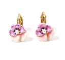 Pansy Pink Purple Flower And Pearl Enamel Earrings