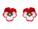 Pansy Red Blue Flower And Crystal Enamel Earrings
