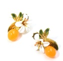 Camellia Flower And Crystal  Enamel Stud Earrings