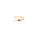 Rabbit Bunny And Red Berry White Flower Enamel Adjustable Ring