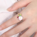 Daisy Purple White Flower Leaf And Crystal Enamel Adjustable Ring